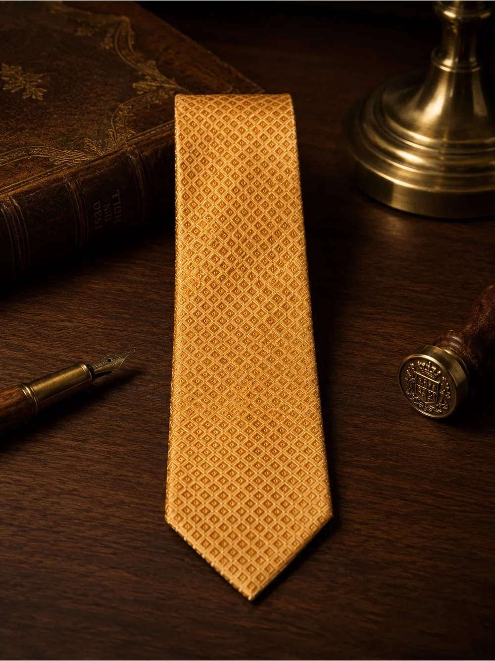 Robert Talbott Carmel Mens Silk Tie Hand Sewn Gold Geometric USA 3.5x58